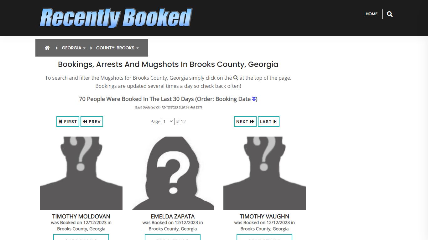 Recent bookings, Arrests, Mugshots in Brooks County, Georgia